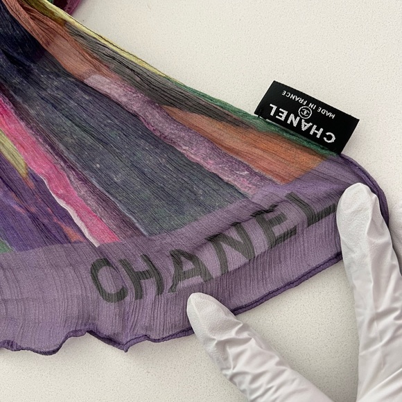 NWOT Chanel long silk scarf. Multi color. - Picture 4 of 10